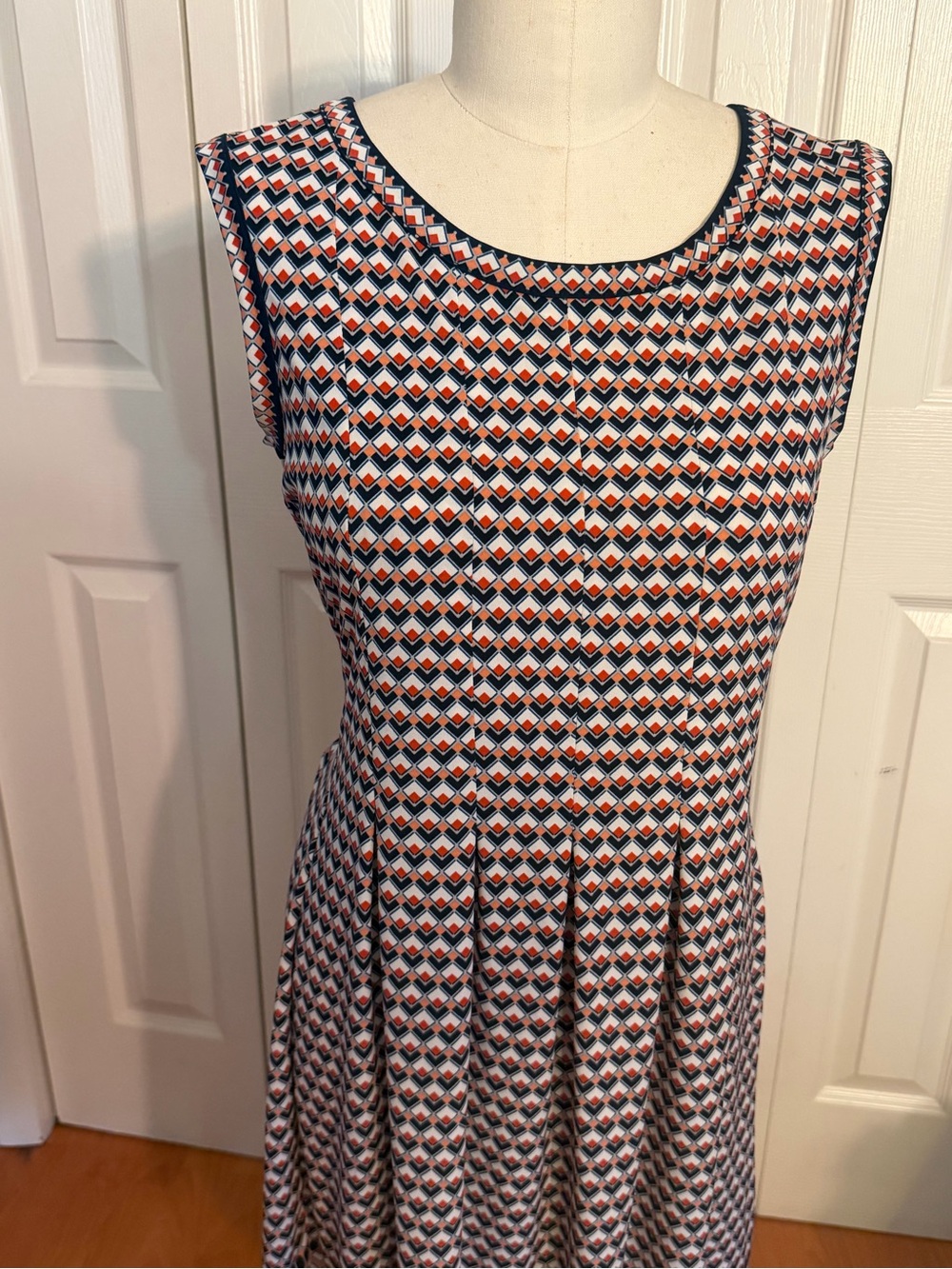 Max Studio Sleeveless Geometric Print Fit & Flare Dress - Navy, White & Red